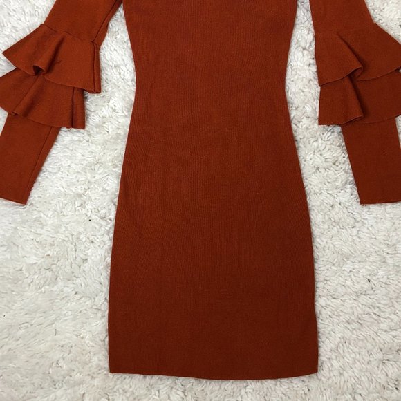ORANGE FALL Dress with Ruffle Sleeves - Picture 3 of 5